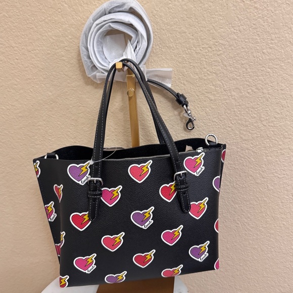 NWT COACH Mollie Black Small shoulder/crossbody bag fun heartbolt print lovecore - Picture 5 of 10